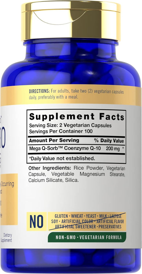Carlyle CoQ10 200mg | 200 Capsules | Mega Q-Sorb Coenzyme Q-10 | Vegetarian, Non-GMO, Gluten Free