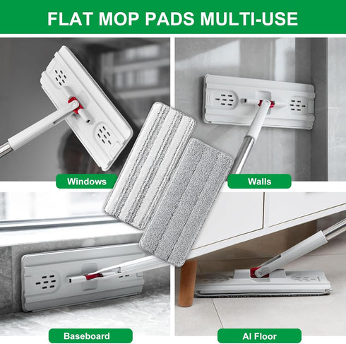 Flat Mop Pads, 5 Pack 13" x 4.9" Microfiber Mop Head Replacement Pads, Washable Squeeze Cleaning Mop Heads