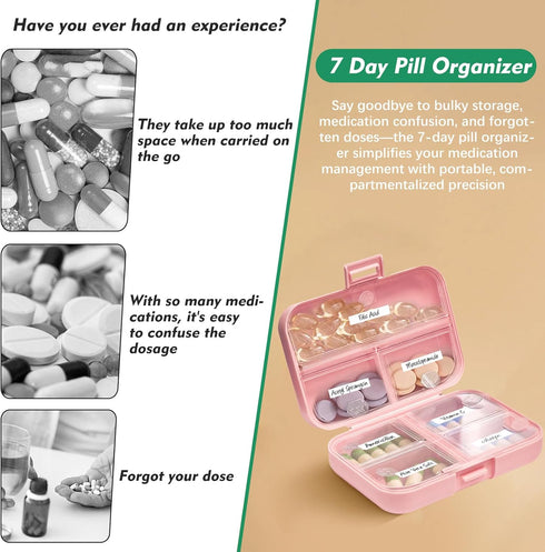 Tantanle 7 Day Pill Organizer with Snap-Lock Leakproof Design - Portable Travel Pill Case for Pills, Vitamins
