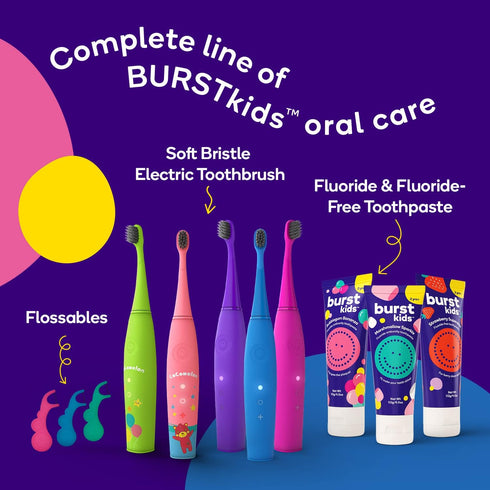 BURSTkids Flossables Kids Flossers, 90 Count, Ergonomic Design, Fun Colors, Strawberry Aroma, Ages 3+