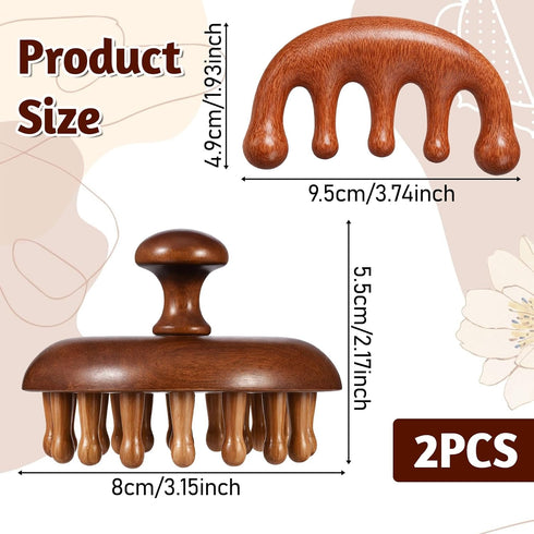 HJZHII 2Pcs Wooden Scalp Massager Comb, Wooden Hair Scrubber Hair Brush Scalp Massage Tool Head Gua Sha Brush Handheld