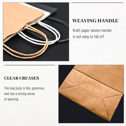 Gift Bags 8.25"X5.9 "X3.15" 100pcs Brown Paper Bags with Handles, Kraft Paper Bags for Small Business, Wedding Party