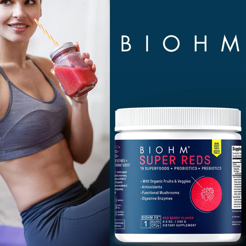 BIOHM Super Reds - Beet Root Powder Antioxidant Beets & Smoothie Mix with Tart Cherry Extract, 30 Servings