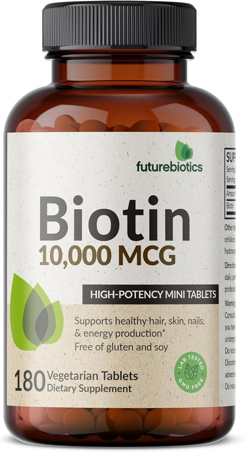 Futurebiotics Biotin 10,000 MCG Tablets for Healthy Hair, Skin & Nails, 180 Vegetarian Tablets