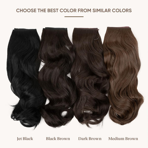 SARLA Invisible Wire Hair Extensions with 3 Clips, Long Synthetic Wavy Curly Hairpiece, 16 Inch Dark Brown