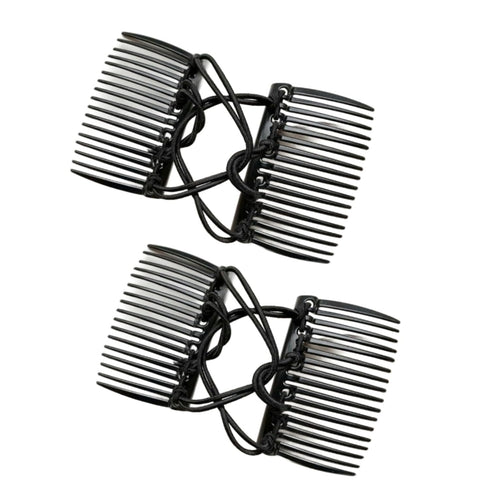 2Pcs Black Adjustable Elastic Hair Comb, Stretchy Double Comb Hair Clip for Women Hair Styling