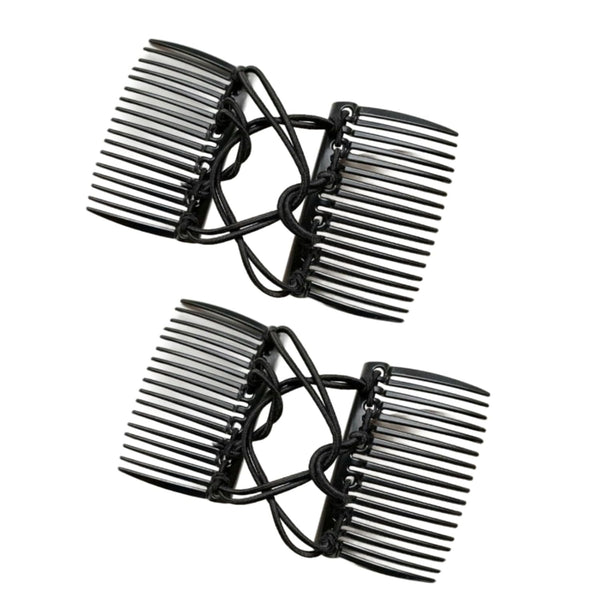 2Pcs Black Adjustable Elastic Hair Comb, Stretchy Double Comb Hair Clip for Women Hair Styling