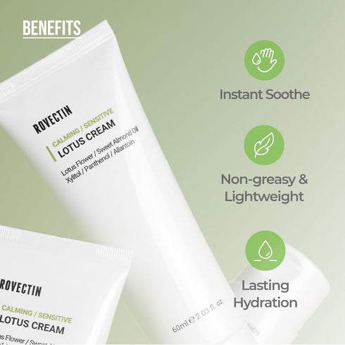 ROVECTIN Calming Lotus Water Cream - Lightweight Face Moisturizer for Oily, Combination Skin, Vegan Korean Skincare
