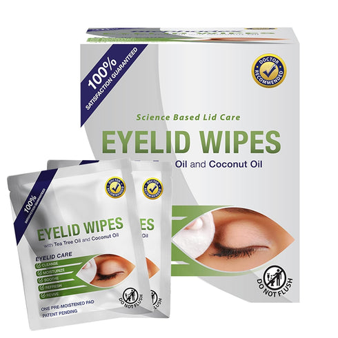 Lunovus Premium Eyelid Wipes with Tea Tree and Coconut Oil - Cleansing Wipes for Itchy Eyes, Box of 30