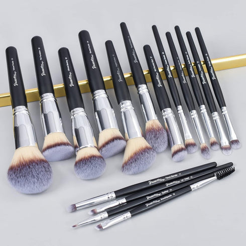 16Pcs ULTRA SOFT Black Labeled Makeup Brushes Set - Includes Large Powder, Flat Foundation, Blending Brushes
