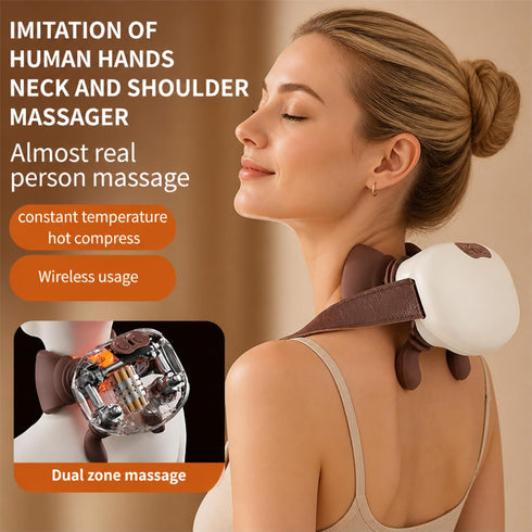 TSDRBWO 4D Neck and Shoulder Massager,Portable Shiatsu Back Massage Hand-Shaped Deep Tissue Kneading Massager with Heat