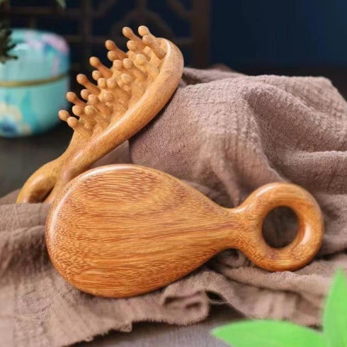 KINTEGOOD Sandalwood Head and Scalp Massager Comb, Wide Tooth Wooden Gua Sha Tool with Ergonomic Handle for Stress