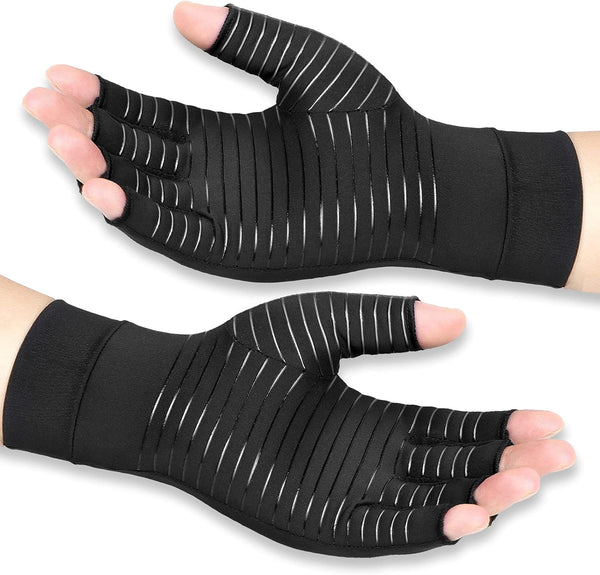 Copper Compression Gloves for Arthritis, Fingerless, Large, Support for Joints, Men Women, Relieve Hand Pain