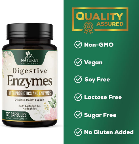 Digestive Enzymes with Probiotics - 120 Capsules | Probiotic Multi Enzymes for Digestive Health & Bloating Relief