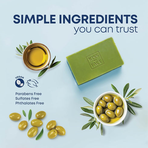 Kiss My Face Soap Bar, 3pk Pure Olive, 4 Ounce