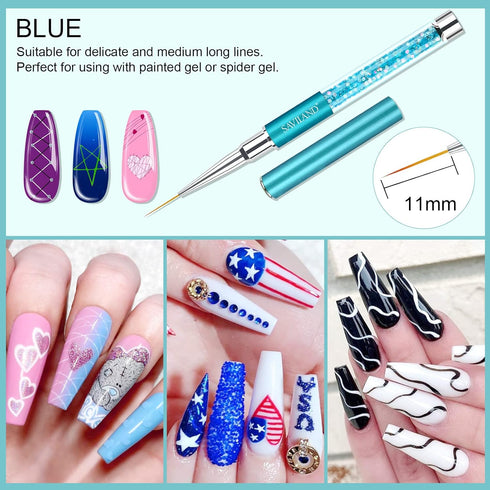 Saviland 6pcs Nail Art Liner Brushes Set - Nail Gel Polish Painting Brush Pen Set with Crushed Diamond Handles