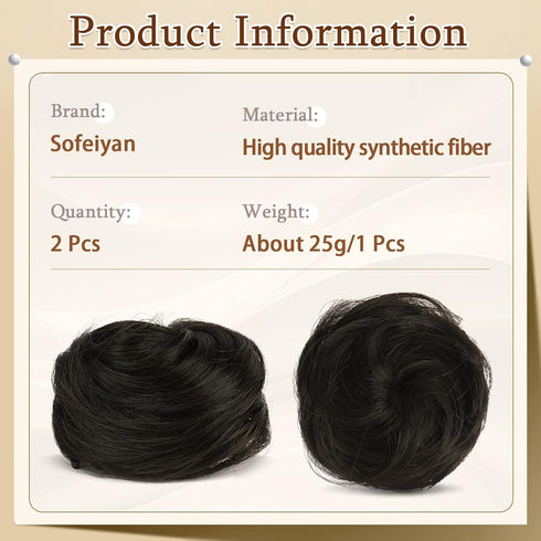 SOFEIYAN 2PCS Mini Claw Clip Hair Bun Extension, Synthetic Wig Accessory Updo Space Bun Hair Messy Cat Ears for Women,