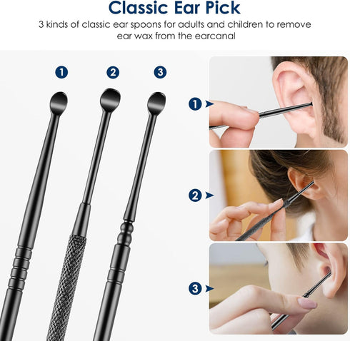 Ear Cleaning Kit, Safe Ear Wax Removal Tool, Easy to Use, Painless Ear Pick with Storage Box