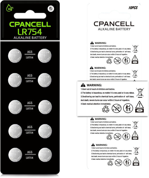 AG5 LR754 309 393 SR754 Alkaline Button Cell Battery (10 Count)