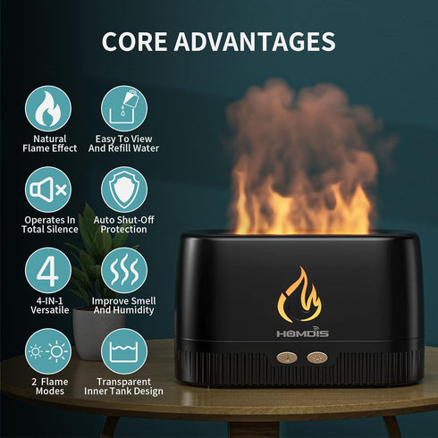 Quiet Flame Essential Oil Diffuser, Black | 7 Color Modes, Auto Shut Off, Humidifier for Aromatherapy