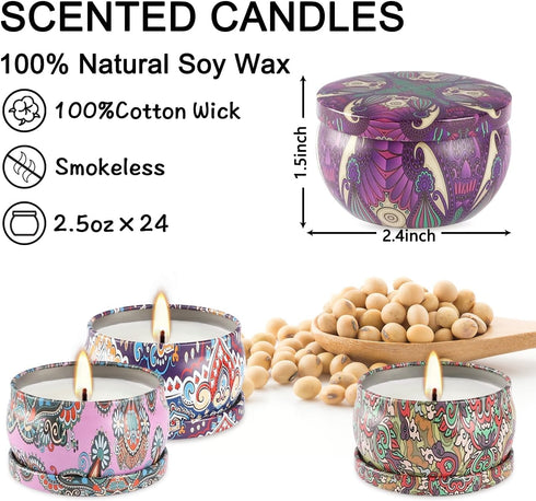 WPONSZU Set, 2.5 oz (24 Pack) Scented Candles Gift Soy Wax Aromatherapy Candle for Home, Romantic Candles Gift