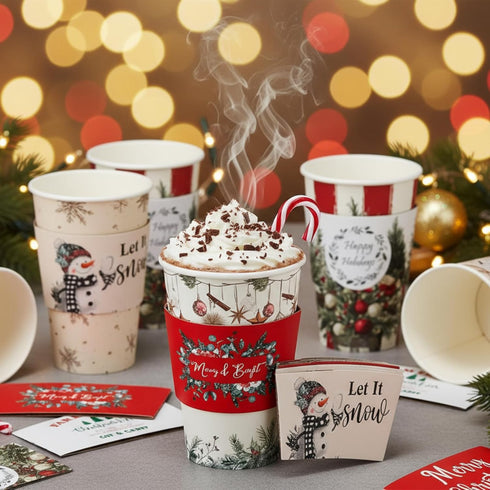 Suttmin 36 Sets/ 108 16 oz Pcs Christmas Tree Paper Cups Disposable Coffee Cups with Lids and Sleeves Xmas Hot Cocoa
