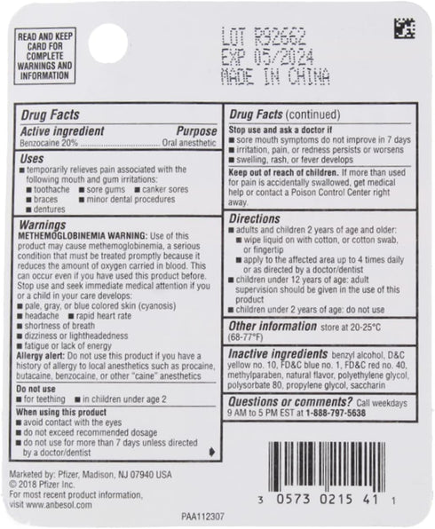 Anbesol Maximum Strength Instant Pain Relief Liquid - 0.41 oz (Pack of 3)