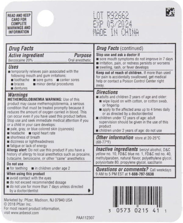 Anbesol Maximum Strength Instant Pain Relief Liquid - 0.41 oz (Pack of 3)