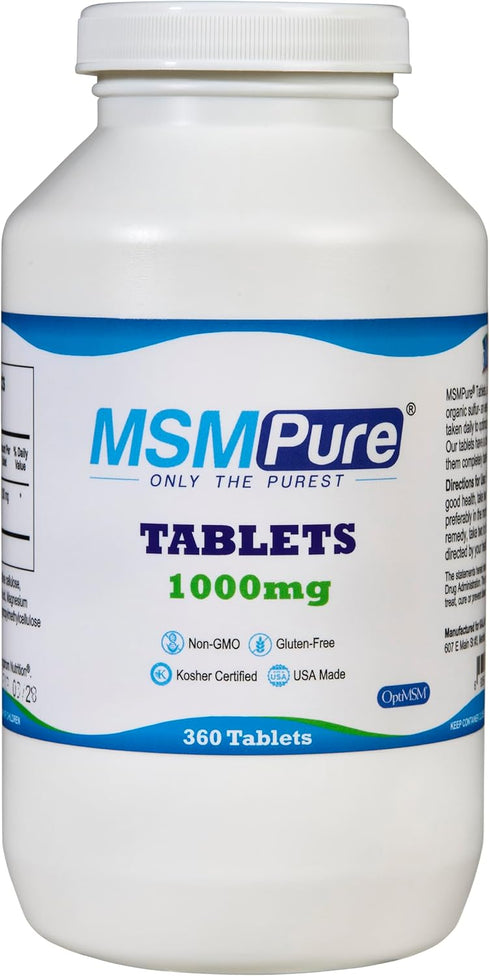 Kala Health MSMPure Organic Sulfur Supplement Tablets, 360 Count, 1000 mg per Tablet, Made in USA