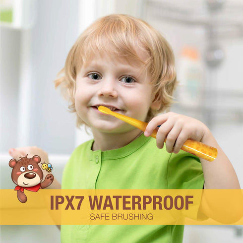 Vekkia Bear Kids Electric Toothbrush Replacement Heads, 7X More Plaque Removal, Soft Bristles, 4 Pack, Yellow