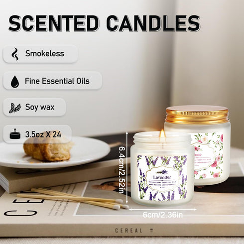 Set 24 Pack,White, Set Scented Candle Candle for Home Scented, Odor Eliminating, Stress Relief, Long Lasting Soy Wax