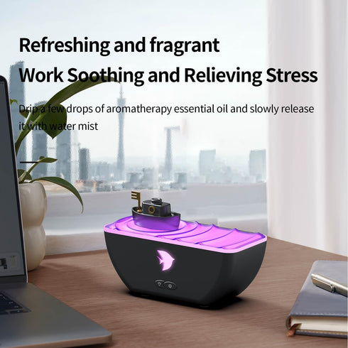 Laviniar 300ml 7 Essential Oil Diffuser, Boat Quiet Portable Humidifier Aroma Diffuser, with Colors Light