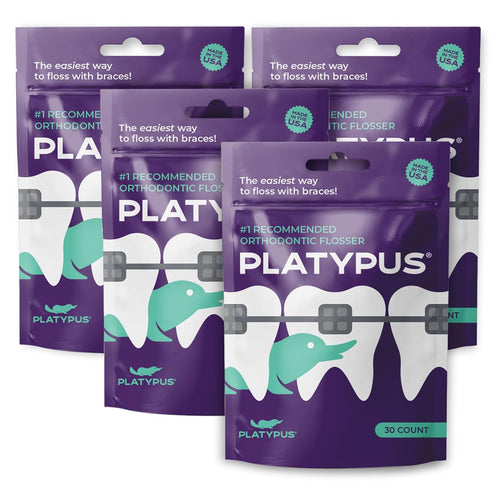 Platypus Orthodontic Flossers for Braces, Unique Structure for Flossing Under Arch Wire, 30 Count Bag (Pack of 4)