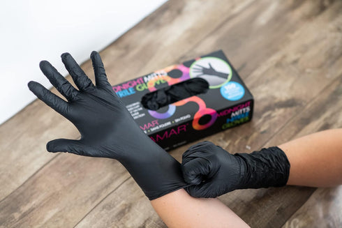 FRAMAR Powder Free Nitrile Gloves – 12 INCH Black Disposable Latex Free Gloves, Medium Size