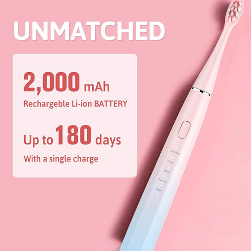 Oday N9000 Sonic Electric Toothbrush, 90% End-Rounding, 10 YR Warranty, 2,000 mAh Battery, IPX7 Waterproof, 5 Modes