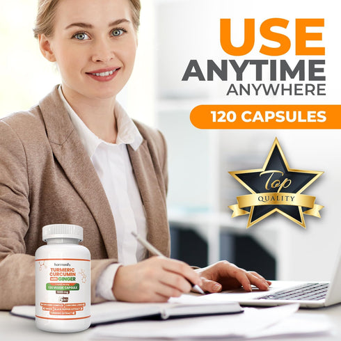 Turmeric Curcumin Supplement 5 in 1 Formula with Ginger, Ceylon Cinnamon, Black Pepper, 1000 mg, 120 Capsules