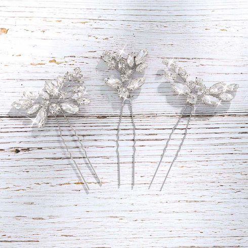 Unicra Bride Wedding Crystal Hair Pins, Flower Bridal Hair Pieces, Wedding Accessories for Women and Girls, Pack of 3
