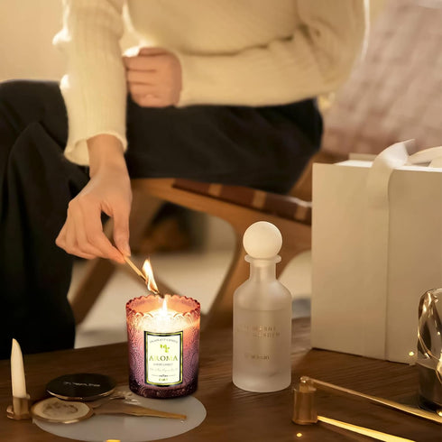 Toptime 100% 5.3OZ, 30HR Lavender Scented Candle, Purple Glass Jars - Natural Soy, Burn Time Aromatherapy for Home