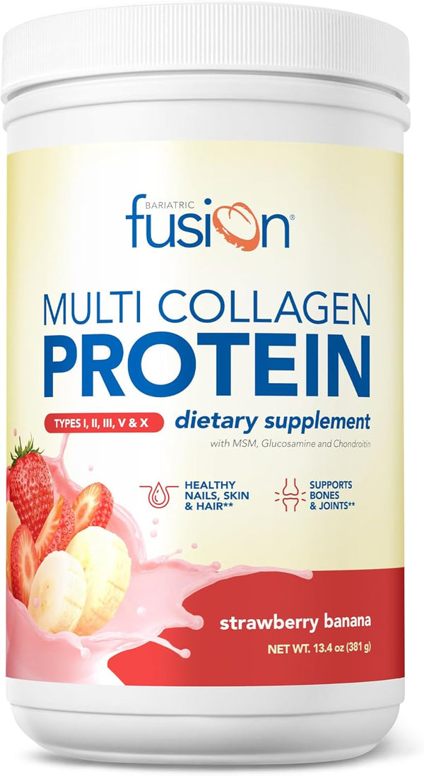 Bariatric Fusion Strawberry Banana Multi Collagen Protein Powder - Joint Support Complex, 30 Servings