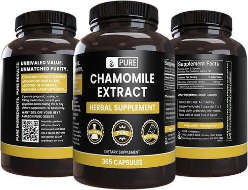 PURE ORIGINAL INGREDIENTS Chamomile Extract, 365 Capsules, No Fillers, Always Pure, Lab Verified