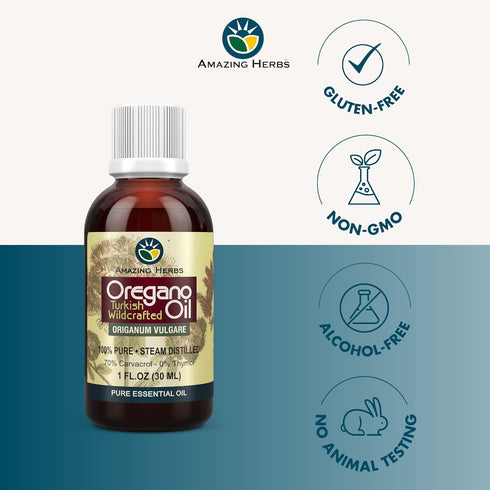 Amazing Herbs Pure Oregano Essential Oil - 100% Pure Oregano Oil, 1 Fl Oz, Promotes Gastrointestinal & Respiratory