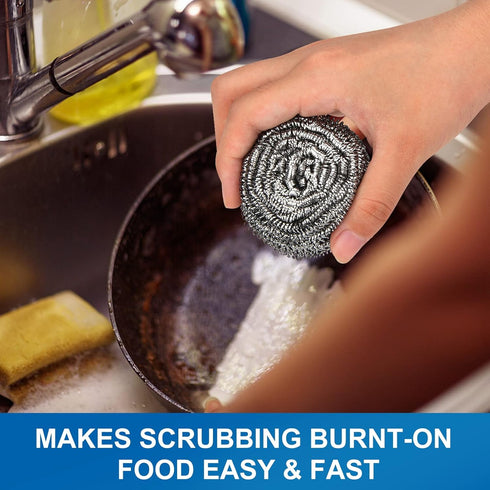 10 Pack Stainless Steel Scrubber, Steel Wool for Scouring Pots, Pans, Stoves, Grills, Broiler Racks and More
