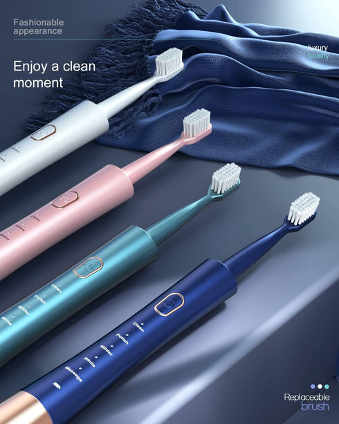USB Rechargeable Sonic Electric Toothbrush for Adults, High Vibration Teeth & Gum Care, Soft Dupont Brush Heads, Green