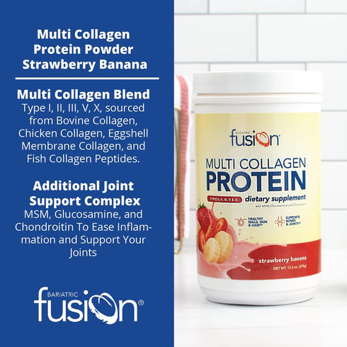 Bariatric Fusion Strawberry Banana Multi Collagen Protein Powder - Joint Support Complex, 30 Servings