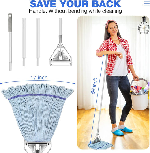 String Mop Heavy Duty for Floor Cleaning, 59inch Mop Handle for Home, Garage, Office, and Warehouse