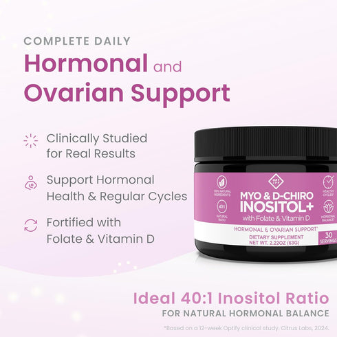 Optify Myo-Inositol & D-Chiro Inositol Supplement Powder for Women – 40:1 Ratio Plus Folate and Vitamin D, 30-Day Supply