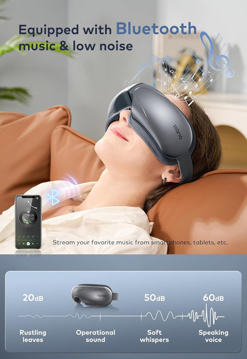 llano Eye Massager with Heat, Heated Eye Mask with Music,Foldable Eye Care Face Eye Massager for Relax Eye Strain Dark