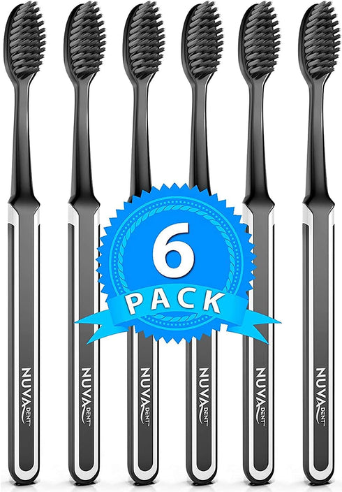 Charcoal Toothbrushes, Soft Activated Charcoal Toothbrush, Teeth Whitening, 6 pc for Adults & Kids
