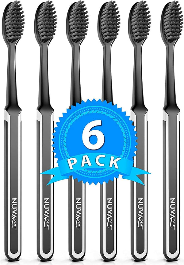 Charcoal Toothbrushes, Soft Activated Charcoal Toothbrush, Teeth Whitening, 6 pc for Adults & Kids