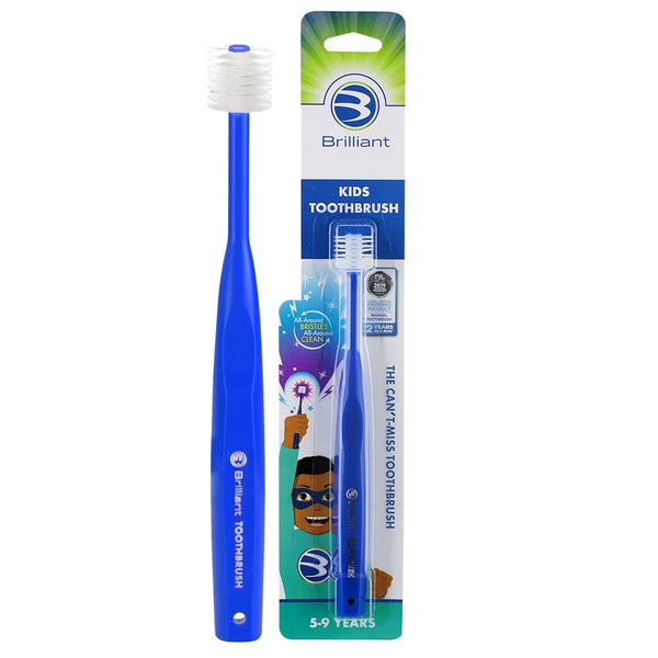 Brilliant Oral Care Kids Toothbrush, Soft Bristles, Round Head, Royal Blue, Ages 5-9 Years, 1 Pack